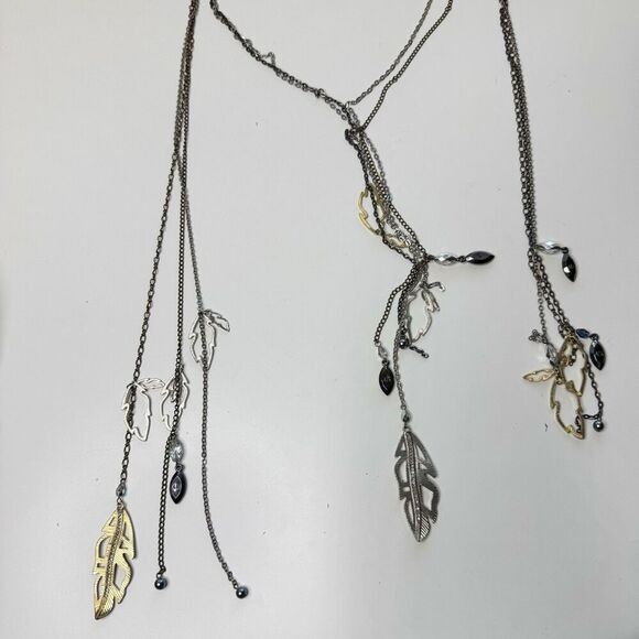Armani Exchange Necklace Fringe Mixed Metals Fringe Boho Feather Backdrop Drape - Picture 1 of 7